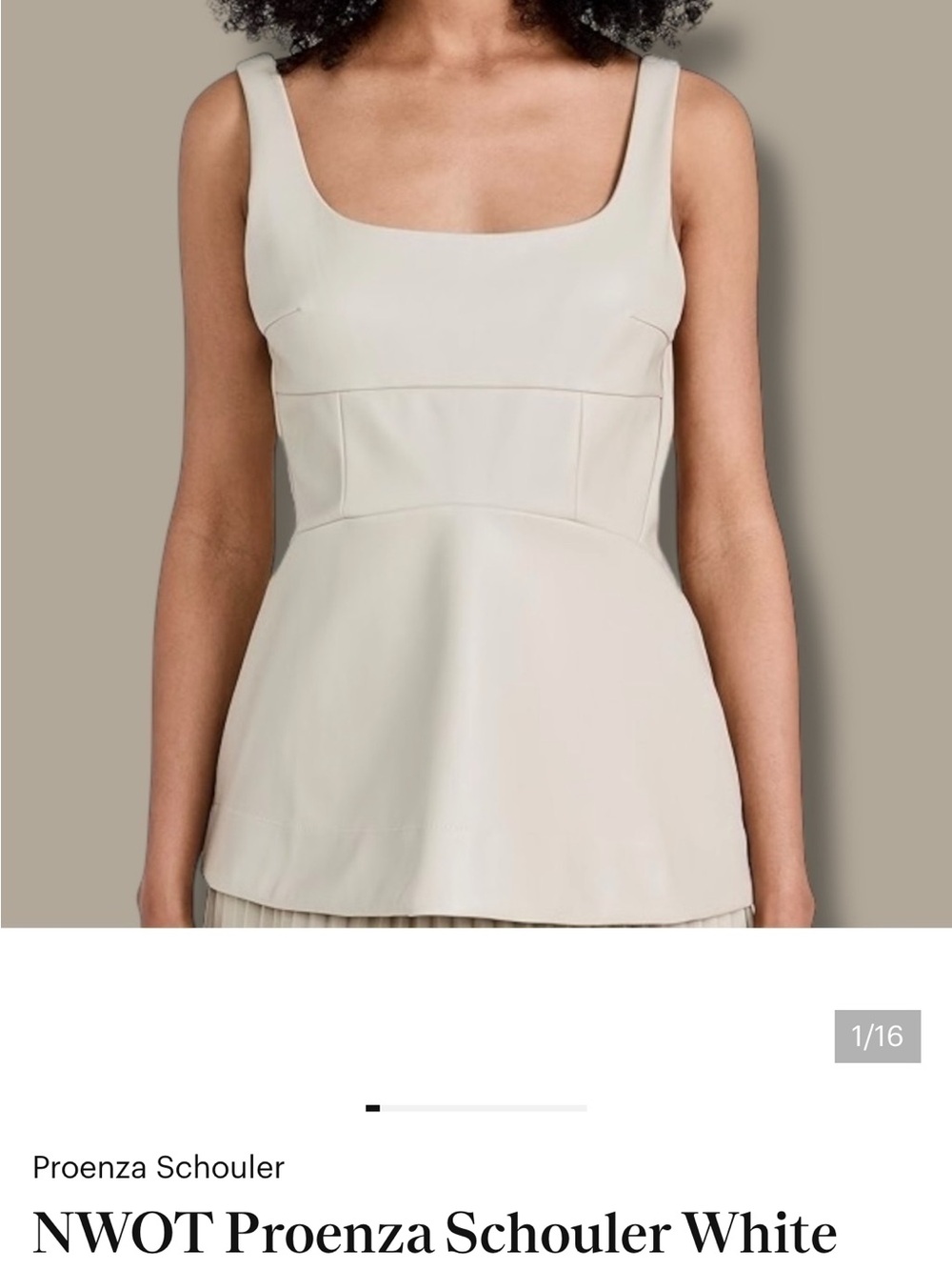 Proenza Schouler White Label Cream Square-Neck Sleeveless Top FAUX LEATHER.